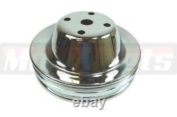 SBC Chevy Chrome Long water pump Pulleys 2/3/2 Groove Power Steering Crankshaft