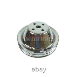 SBC Chevy Chrome SWPShort Water Pump 2+3 Groove Crankshaft Power SteeringPulley