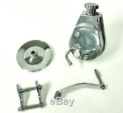 SBC Chevy Chrome Saginaw Style Power Steering Pump with Bracket & Chrome Pulley