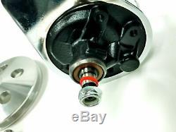 SBC Chevy Chrome Saginaw Style Power Steering Pump with Bracket & Pulley