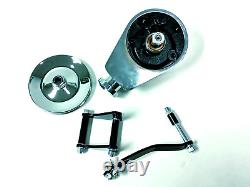 SBC Chevy Chrome Saginaw Style Power Steering Pump with Pulley & Black Bracket