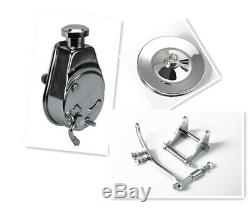 SBC Chevy SB Chrome Saginaw Power Steering Pump with Bracket & Pulley Kit