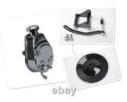 SBC Chevy SB Chrome Saginaw Power Steering Pump with Bracket & Pulley Kit