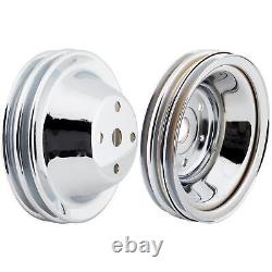 SBC Chrome Pulley Set, 2-Groove Upper/3-Groove Lower, Long Pump