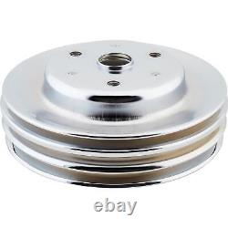 SBC Chrome Pulley Set, 2-Groove Upper/3-Groove Lower, Long Pump