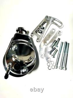 SBC SB Chevy Chrome Saginaw Power Steering Pump + Polished Aluminum Bracket LWP