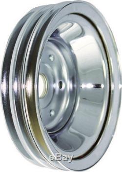 SBC Small Block Chevy 2 / 3 Groove Chrome Steel Long Water Pump Pulley Kit 350