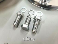 SBC Small Block Chevy 2 Groove Chrome Steel Long Water Pump Pulley Kit 327 350