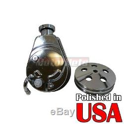 SB Chevy SBC BBC Big Block Chrome Saginaw Power Steering Pump With 2 Groove Pulley