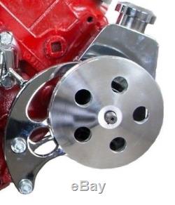 SB Chevy SBC Chrome Saginaw Power Steering Pump Kit With Bracket Pump & Pulley