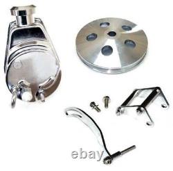 SB Chevy SBC Chrome Saginaw Style Power Steering Pump Bracket Pulley Kit DISPLAY