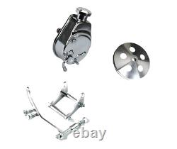 SB Chevy SBC Chrome Saginaw Style Power Steering Pump WithBracket Pump &Pulley kit