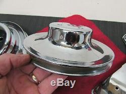 SB Chevy SBC Chrome Steel Pulley LOT With Brackets 327 350 400 V8