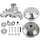 Satin Long Water Pump & 1 / 2 Groove Crankshaft Pulley Kit For Sbc Chevy 305 350