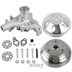 Satin Long Water Pump & 1 / 2 Groove Crankshaft Pulley Kit for SBC Chevy 305 350