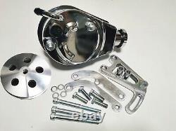 Sbc 350 Sb Chevy Chrome & Polished Power Steering Kit For Long Nose Water Pump