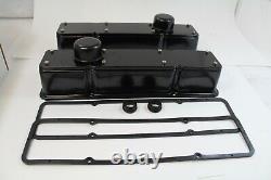 Small Block Chevy 2 pc Tall Valve Covers Kit 58-86 Gasket & Breathers Black