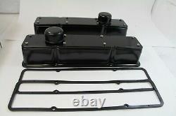 Small Block Chevy 2 pc Tall Valve Covers Kit 58-86 Gasket & Breathers Black