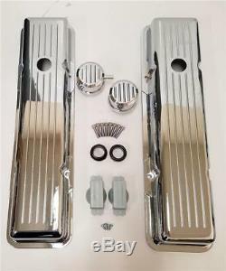 Small Block Chevy 327 350 Short Ball Milled Chrome Valve Covers SBC Breather PCV