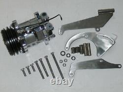 Small Block Chevy 508 Chrome A/C Air Conditioning Compressor & SS Bracket LWP DS