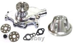 Small Block Chevy CHROME Short Aluminum Water Pump + 1 Single Groove Pulley Kit