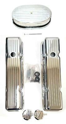Small Block Chevy Chrome Aluminum Milled Valve Covers + 12 Cleaner Breather PCV