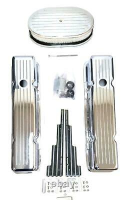 Small Block Chevy Chrome Aluminum Milled Valve Covers + 12 Cleaner Wire Looms