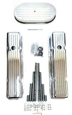 Small Block Chevy Chrome Aluminum Milled Valve Covers + 15 Cleaner Wire Looms