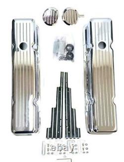 Small Block Chevy Chrome Aluminum Milled Valve Covers + Wire Looms Breather PCV