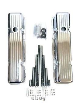 Small Block Chevy Chrome Aluminum Tall Ball Milled Valve Covers Plug Wire Looms