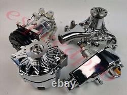 Small Block Chevy Chrome Power Steering Long Water Pump Alternator Compressor