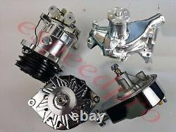 Small Block Chevy Chrome Power Steering Short Water Pump Alternator Compressor