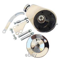 Small Block Chevy Chrome Saginaw Power Steering Pump + Bracket + 1 Groove Pulley