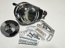 Small Block Chevy Chrome Saginaw Power Steering Pump withKeyway Pulley Bracket Kit