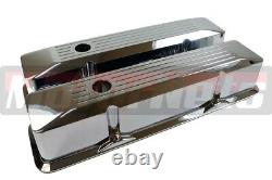 Small Block Chevy SBC Ball Milled Chrome Aluminum Recessed Valve Cover Tall