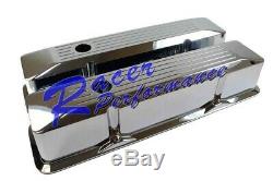 Small Block Chevy SBC Ball Milled Chrome Aluminum Recessed Valve Cover Tall
