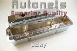 Small Block Chevy SBC Chrome Aluminum Valve Cover Recessed Tall Flame 400 350327