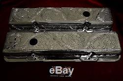Small block chevy tall valve covers engraved and chrome set