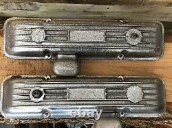 Vintage SBC Small Block Chevy 5 fin Valve Covers Chrome Straight Pattern Ansen