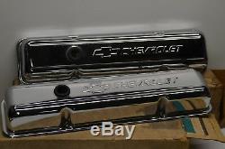 Nos Chrome Set Of Gm # 14011075 Petit Bloc Chevrolet Bowtie Logo Valve Covers
