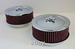 Paire (2) 6 3/8 X 3 7/8 Chrome 4 Bbl Air Cleaner Domed Top Chevy Sbc