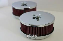 Paire (2) 6 3/8 X 3 7/8 Chrome 4 Bbl Air Cleaner Plat Top Chevy Sbc