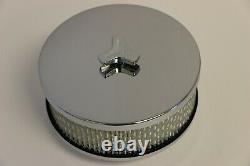 Paire (2) 6 3/8 X 3 7/8 Chrome 4 Bbl Ronde Air Cleaner Plat Top Chevy Sbc Bbc