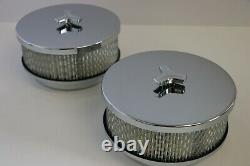 Paire (2) 6 3/8 X 3 7/8 Chrome 4 Bbl Ronde Air Cleaner Plat Top Chevy Sbc Bbc