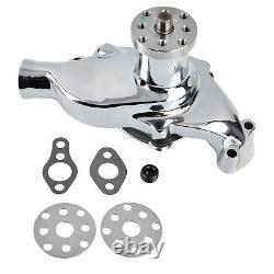 Pompe à eau courte CHROME et poulie noire à une rainure pour SBC Chevy 283 305 350 SWP