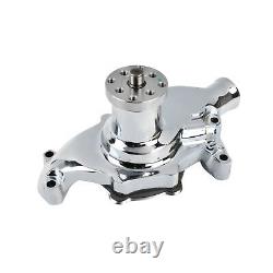 Pompe à eau courte CHROME et poulie noire à une rainure pour SBC Chevy 283 305 350 SWP