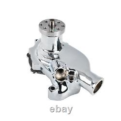 Pompe à eau courte CHROME et poulie noire à une rainure pour SBC Chevy 283 305 350 SWP